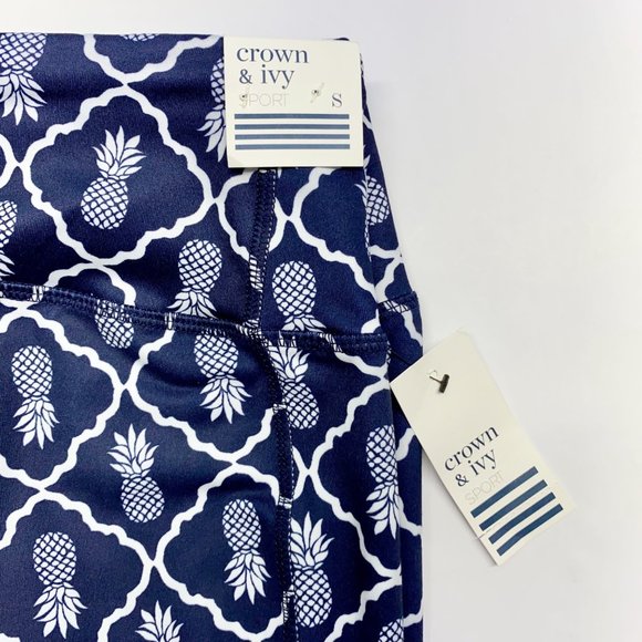 NEW CROWN & IVY SPORT Pineapple & Lattice Leggings Blue & White S - Picture 5 of 11